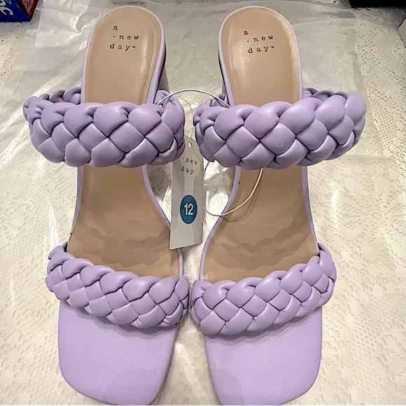 A New Day Lilac Purple Basil Slip On Double Band Woven Mule Heels New! - Picture 9 of 10